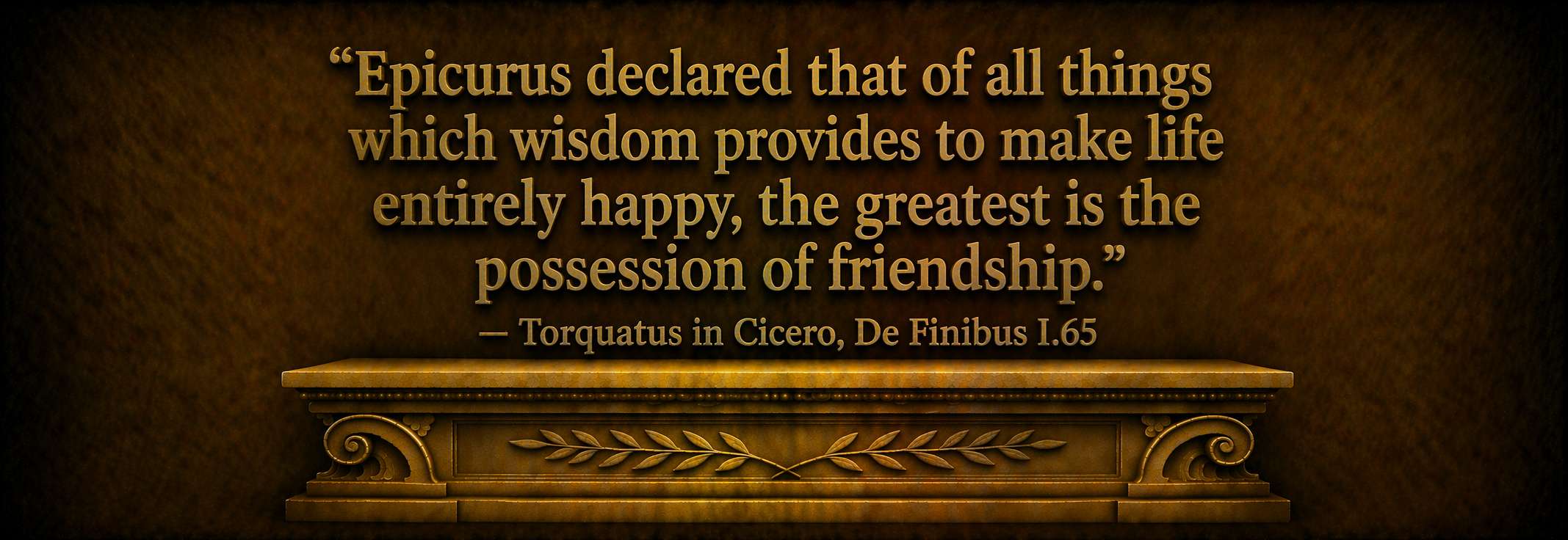 "Epicurus declared that of all things which wisdom provides to make life entirely happy, the greatest is the possession of friendship." — Torquatus in Cicero, De Finibus I.65